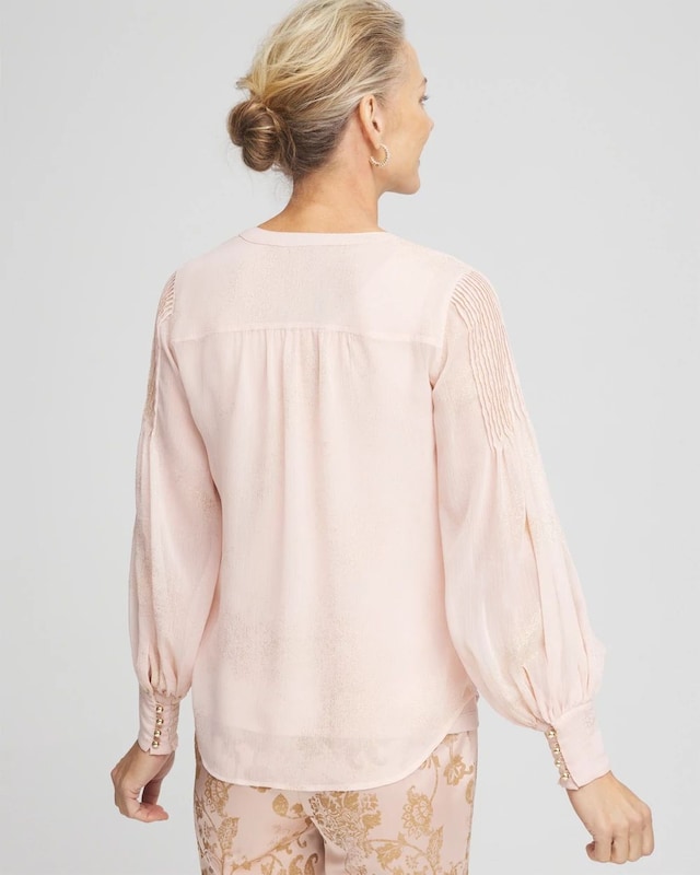 Gold Foil Chiffon Pintuck Blouse - image 3